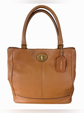Coach Park Large Camel Brown Leather Turn Lock Shoulder Satchel